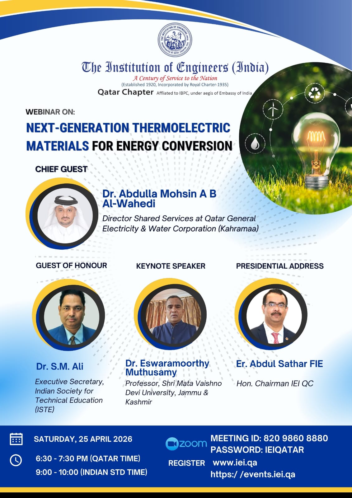 Webinar on NEXT GENERATION THERMOELECTRIC MATERIALS FOR ENERGY CONSERVATION